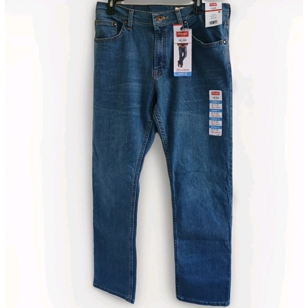 NWT Wrangler Men's Five Star‎ Premium Straight Fit Jeans 32x32 Blue Cotton Blend